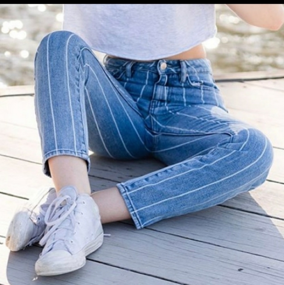 Rue‎ 21 Striped railroad mom jeans medium wash
